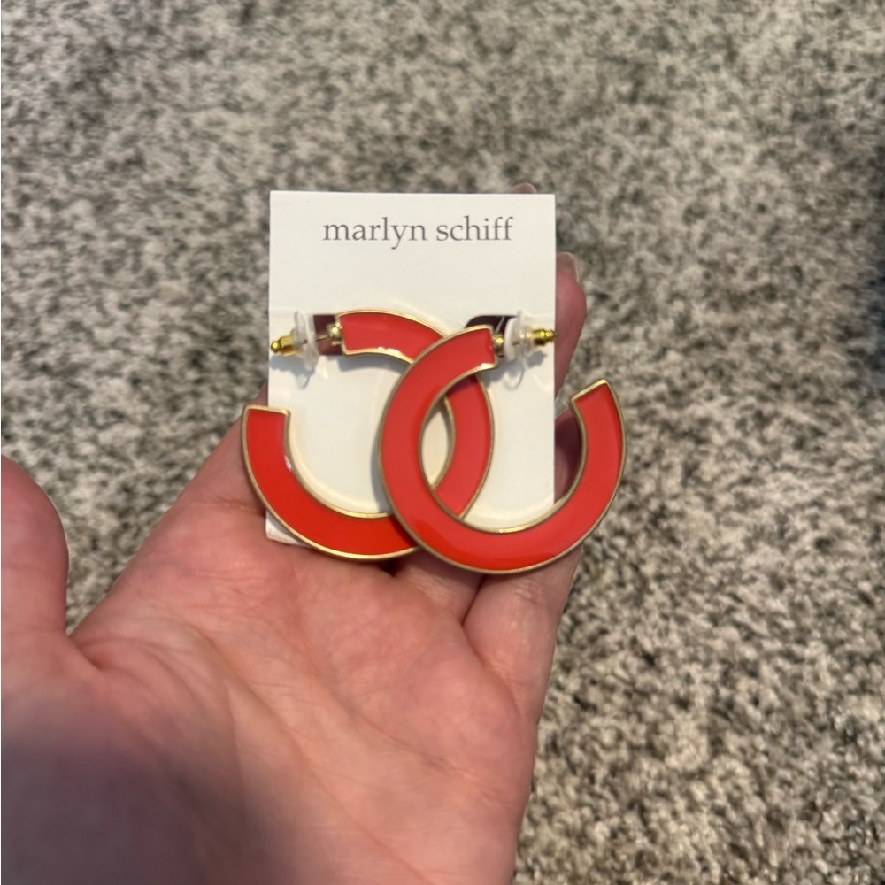 Brand new Marlyn Schiff Red C-shaped Hoop Statement Earrings